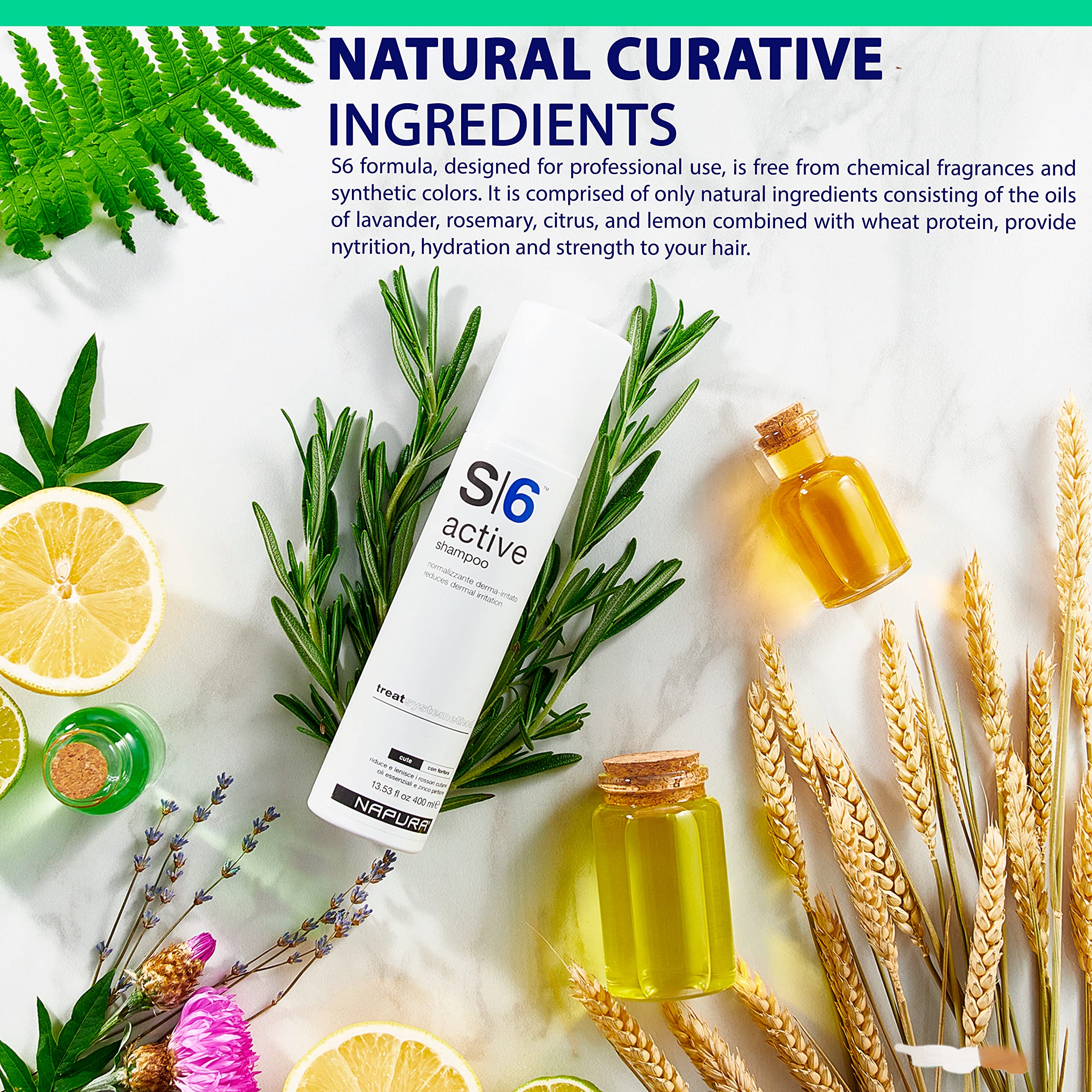 NAPURA S6 Active Professional Anti Dandruff Shampoo — Tea Tree Oil, 1% Zinc, 1% Salicylic Acid (13.53 fl oz)