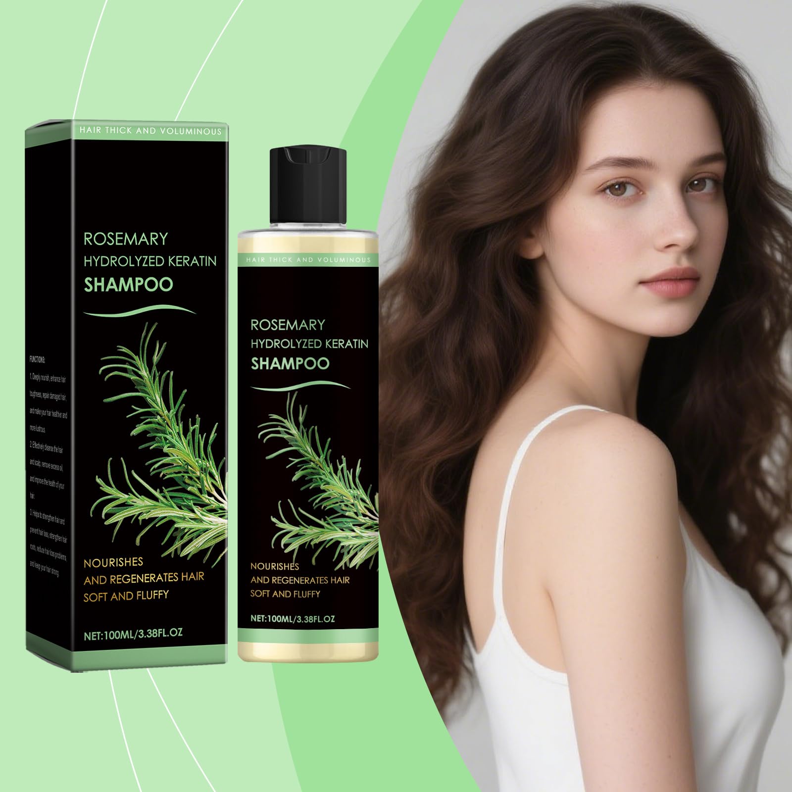 Narvokey Rosemary Shampoo with Hydrolyzed Keratin – Volumizing, Sulfate-Free, 3.38 oz