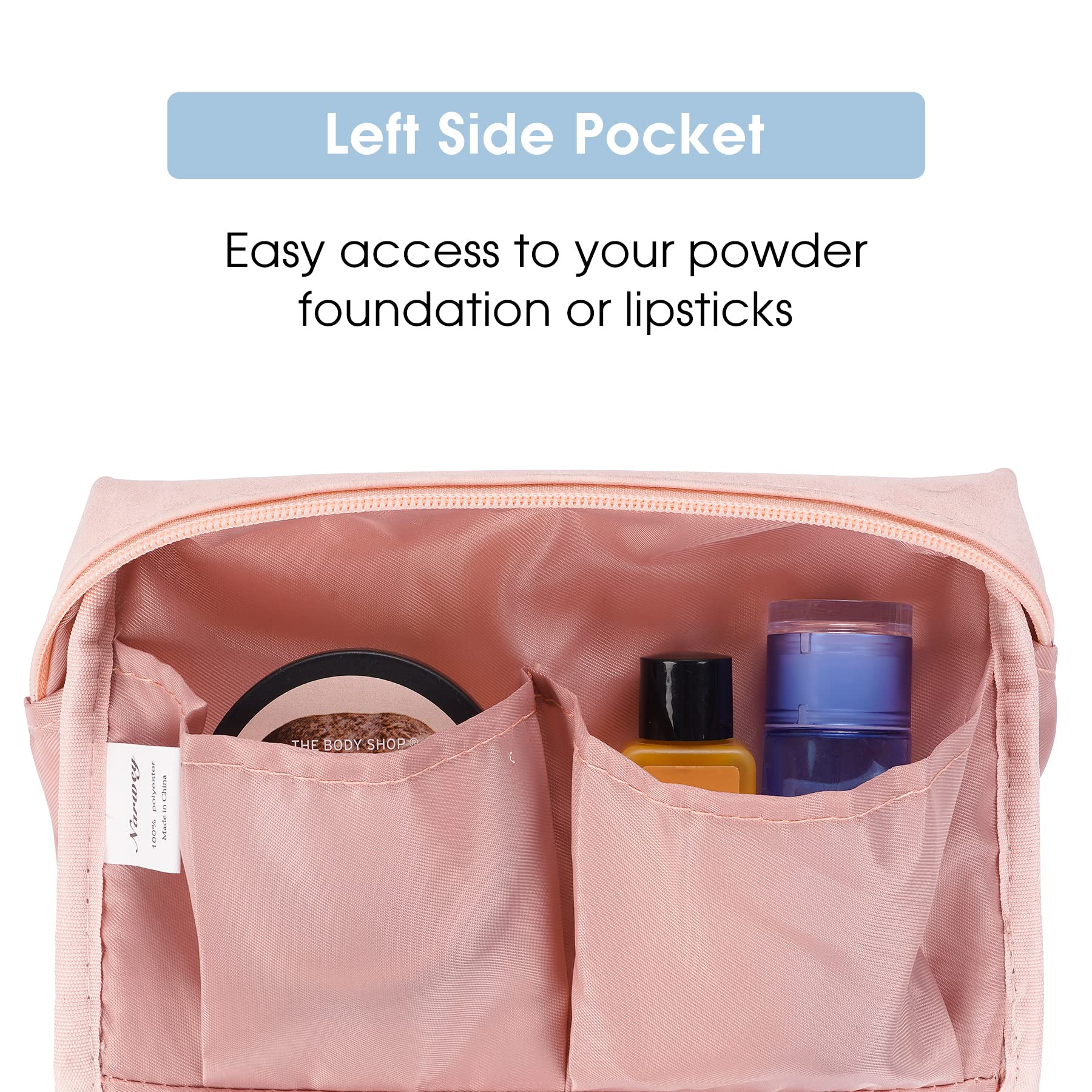 Narwey 2 Pack Vegan Leather Makeup Bags | Large & Small Zipper Pouches for Travel – Orange Pink