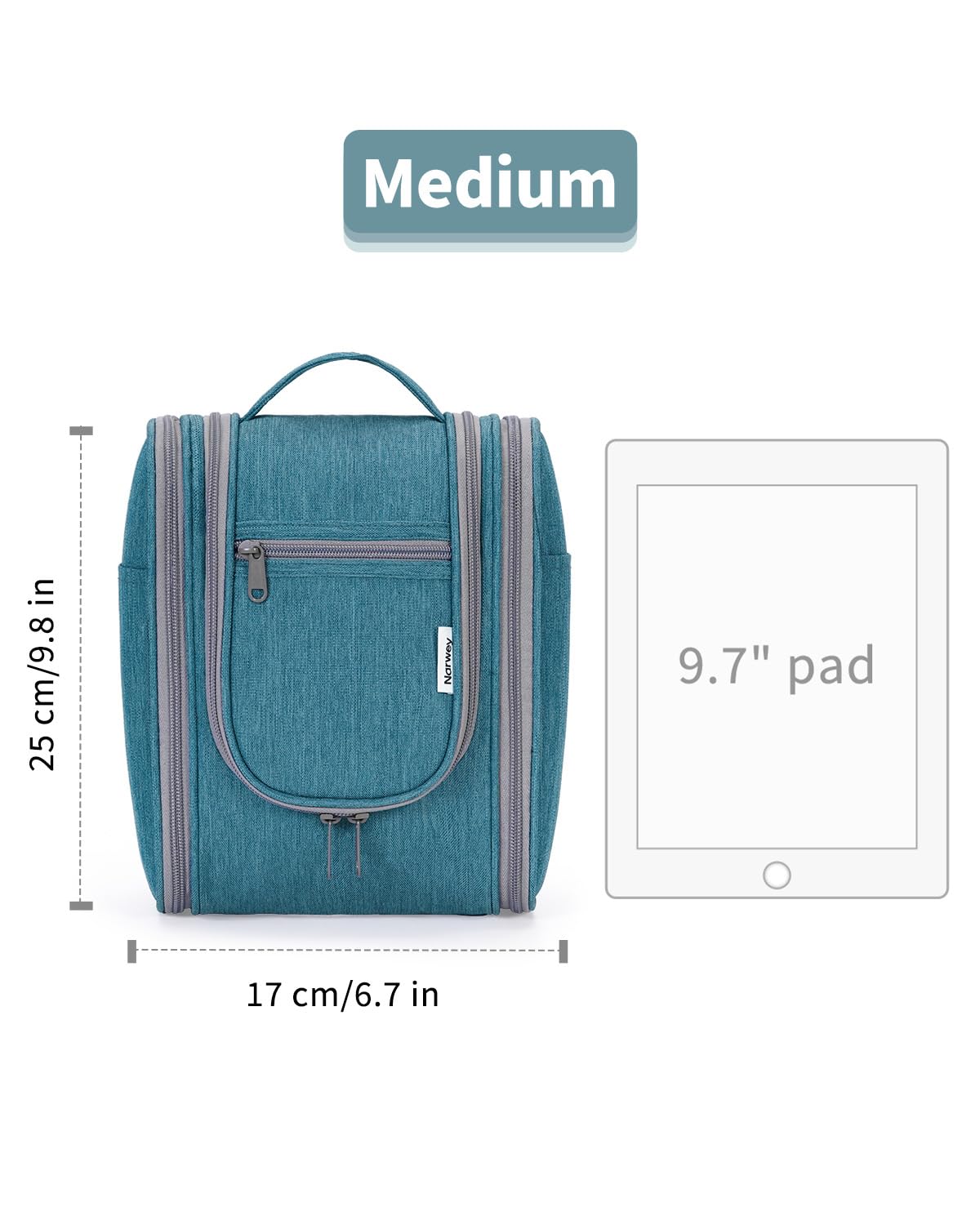 Narwey Medium Teal Hanging Travel Toiletry Bag – Compact Cosmetic Organizer for Women and Men