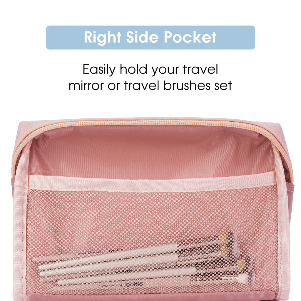 Narwey 2 Pack Vegan Leather Makeup Bags | Large & Small Zipper Pouches for Travel – Orange Pink