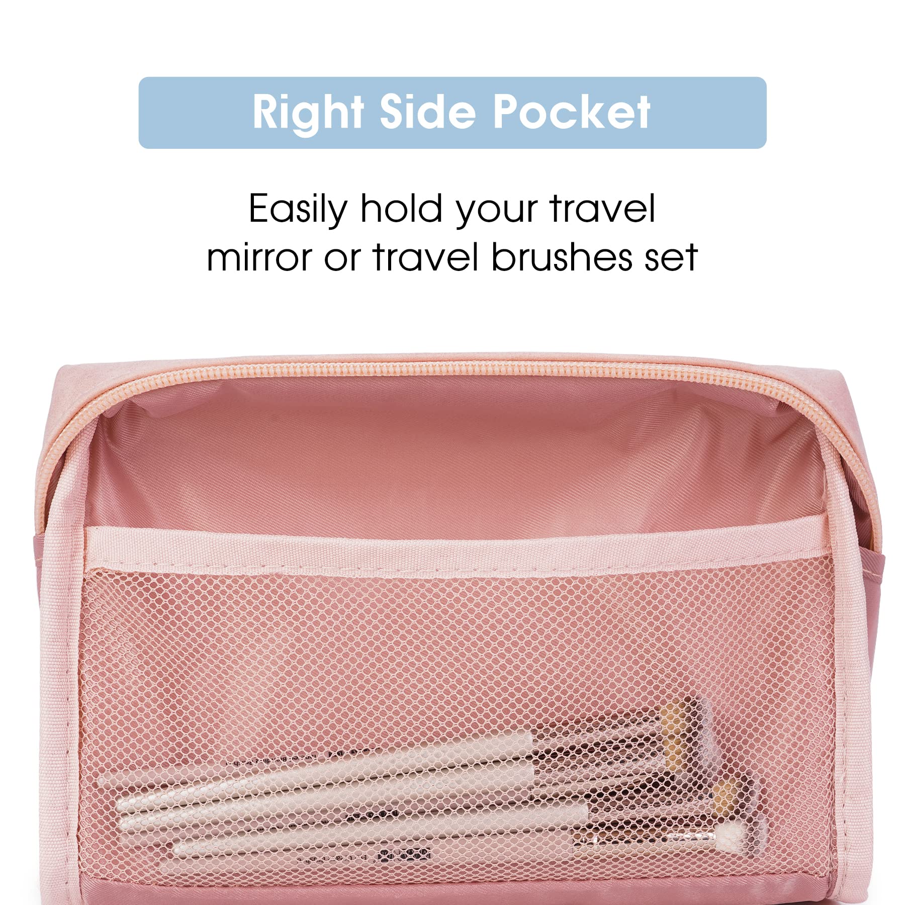 Narwey 2 Pack Vegan Leather Makeup Bags | Large & Small Zipper Pouches for Travel – Orange Pink