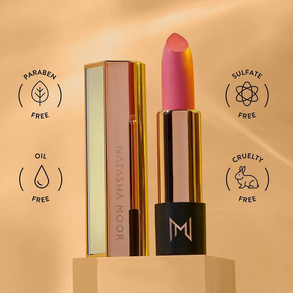 NATASHA MOOR Silk Suede Lipstick – Long-Lasting Hydrating Semi-Matte, Cruelty-Free, Built-In Mirror