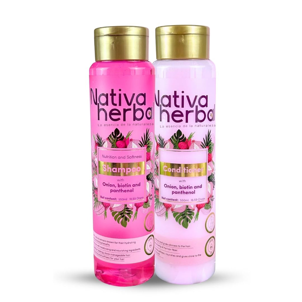 Nativa Herbal Onion Shampoo & Conditioner Set – Biotin & Panthenol, Anti-Frizz, 18.5 fl oz Each
