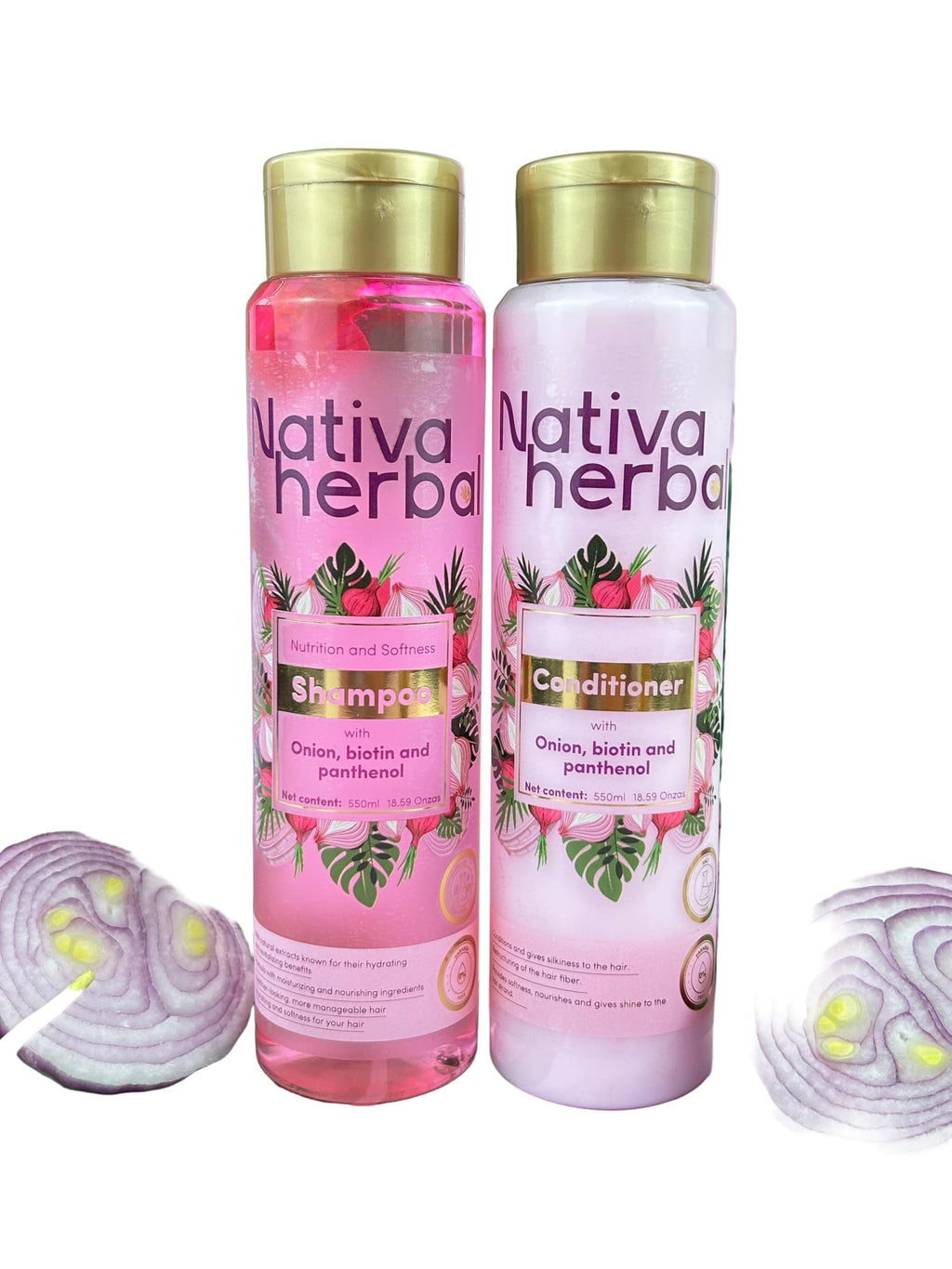 Nativa Herbal Onion Shampoo & Conditioner Set – Biotin & Panthenol, Anti-Frizz, 18.5 fl oz Each