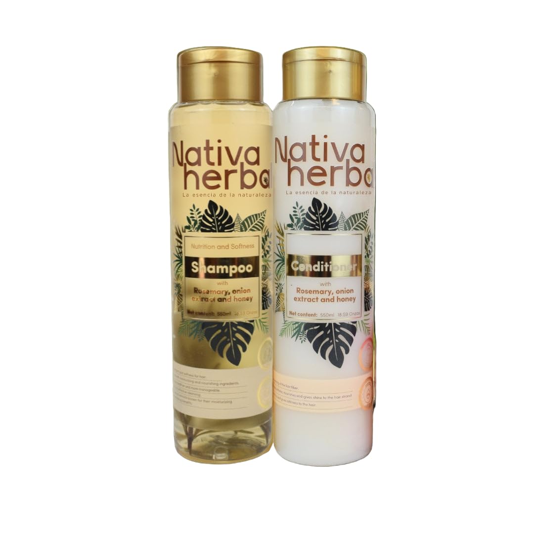 Nativa Herbal Rosemary & Onion Shampoo & Conditioner Set – Strengthens Roots, Shine, 18.5 oz Each (Paraben Free)