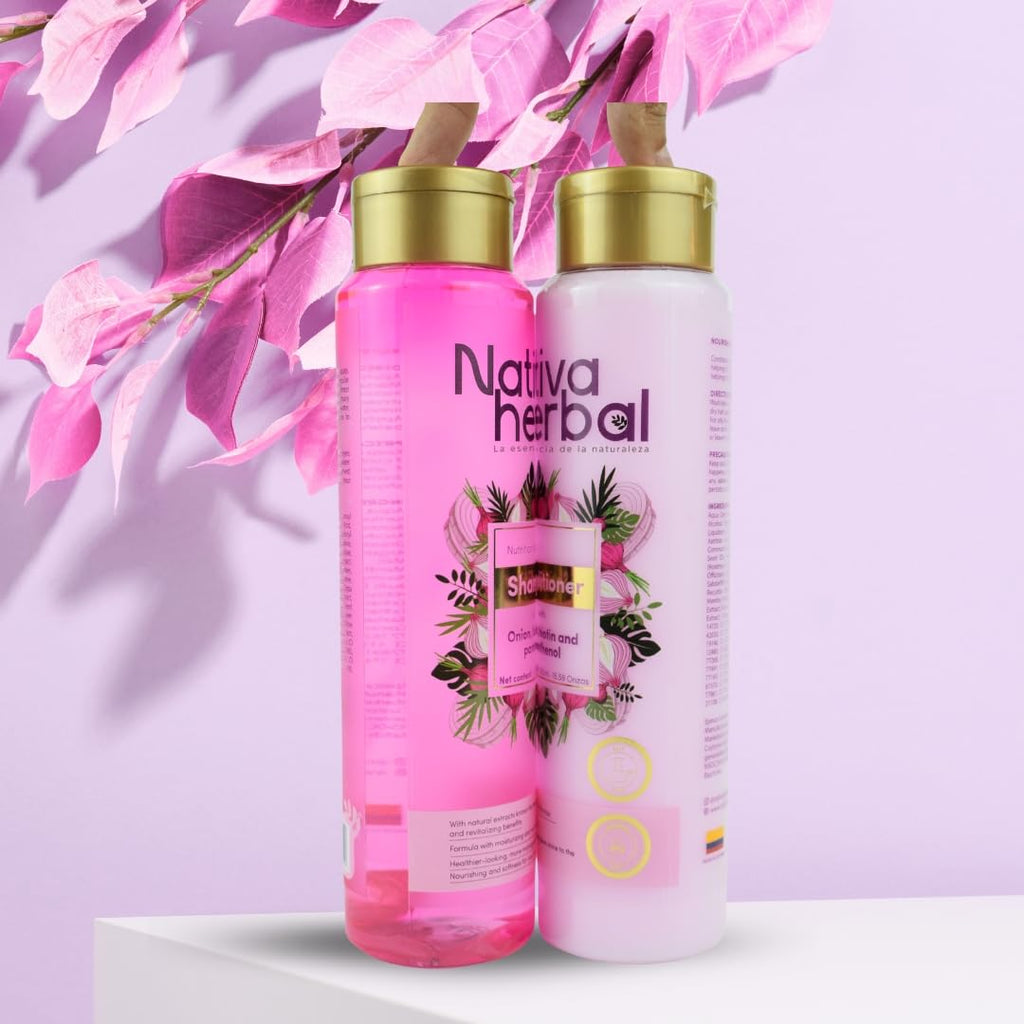Nativa Herbal Onion Shampoo & Conditioner Set – Biotin & Panthenol, Anti-Frizz, 18.5 fl oz Each