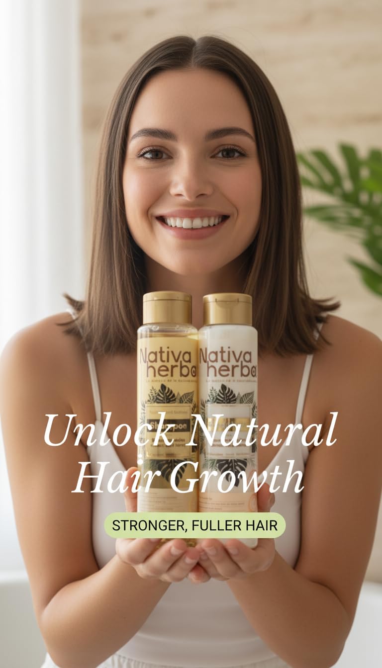 Nativa Herbal Rosemary & Onion Shampoo & Conditioner Set – Strengthens Roots, Shine, 18.5 oz Each (Paraben Free)