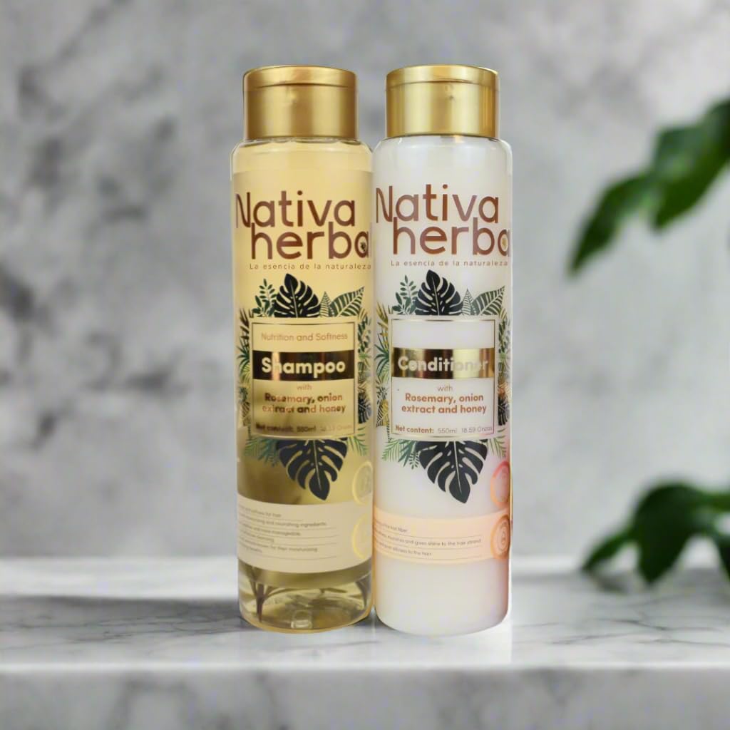 Nativa Herbal Rosemary & Onion Shampoo & Conditioner Set – Strengthens Roots, Shine, 18.5 oz Each (Paraben Free)