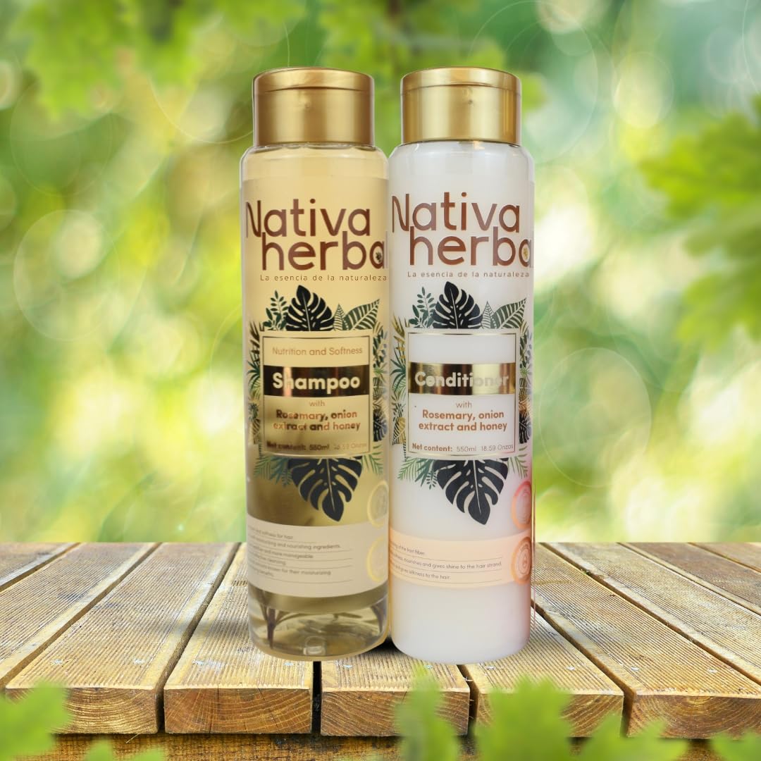 Nativa Herbal Rosemary & Onion Shampoo & Conditioner Set – Strengthens Roots, Shine, 18.5 oz Each (Paraben Free)