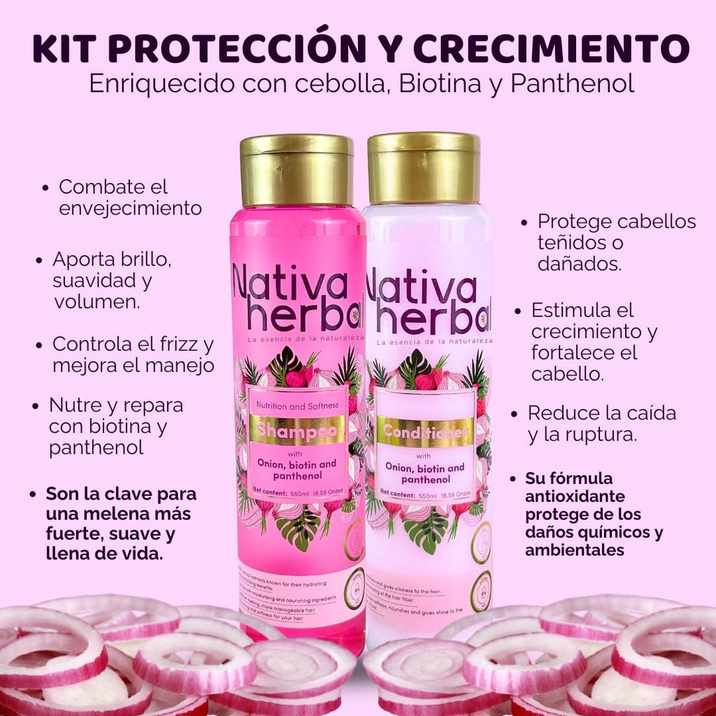 Nativa Herbal Onion Shampoo & Conditioner Set – Biotin & Panthenol, Anti-Frizz, 18.5 fl oz Each