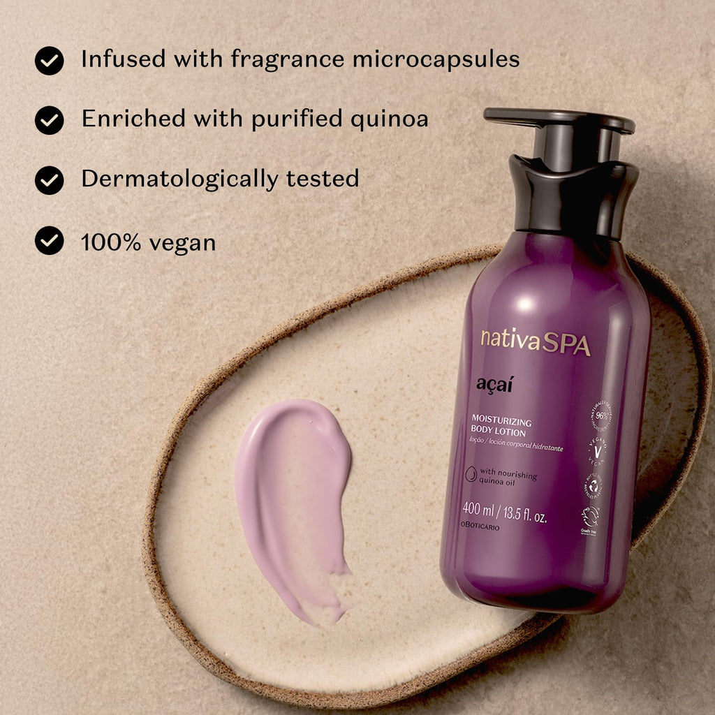 NATIVA SPA by O Boticário – Açaí Moisturizing Body Lotion | Long-Lasting Hydration, Lightweight Fragrance, 13.5 oz