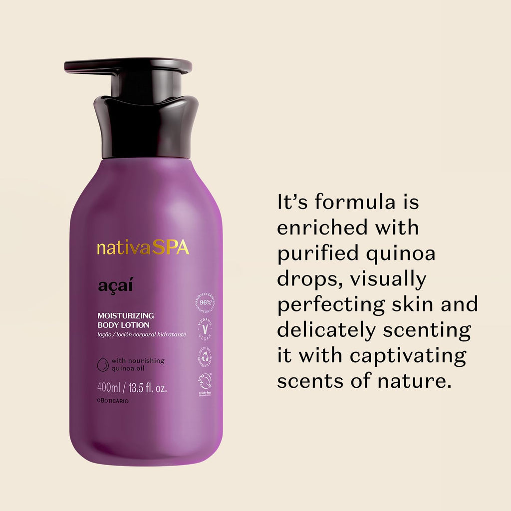 NATIVA SPA by O Boticário – Açaí Moisturizing Body Lotion | Long-Lasting Hydration, Lightweight Fragrance, 13.5 oz