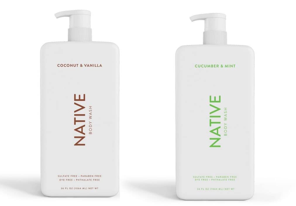 Native Body Wash Dual-Pack 36 oz – Coconut & Vanilla, Cucumber & Mint