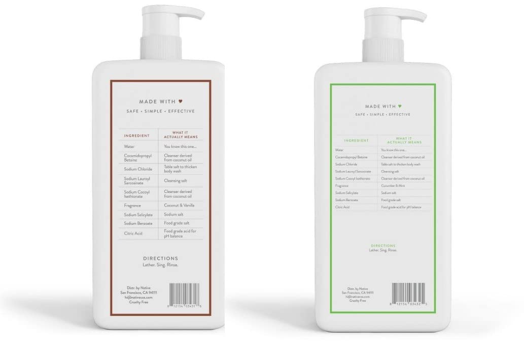 Native Body Wash Dual-Pack 36 oz – Coconut & Vanilla, Cucumber & Mint