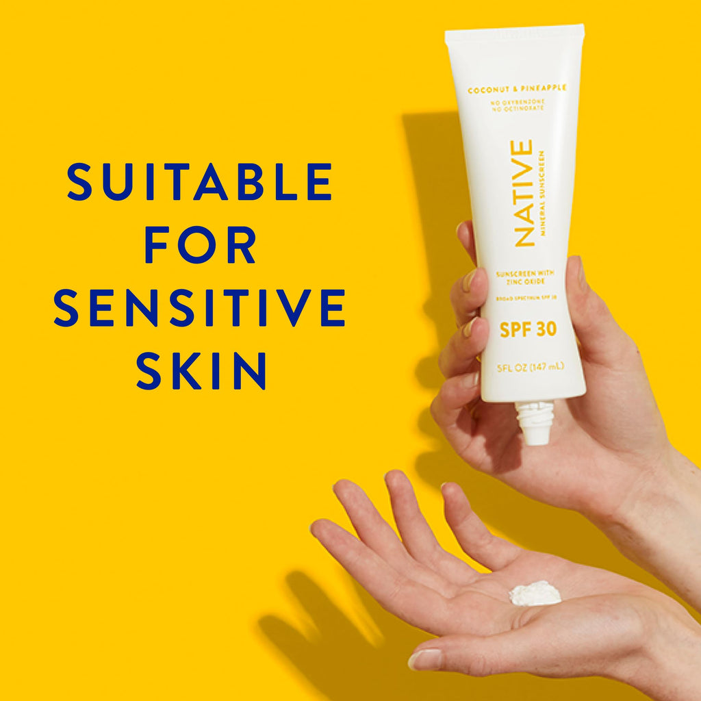 Native Sunscreen SPF 30 – Pineapple & Coconut Scent, Dermatologist Tested for Sensitive Skin, Hawaii Compliant, 5 oz