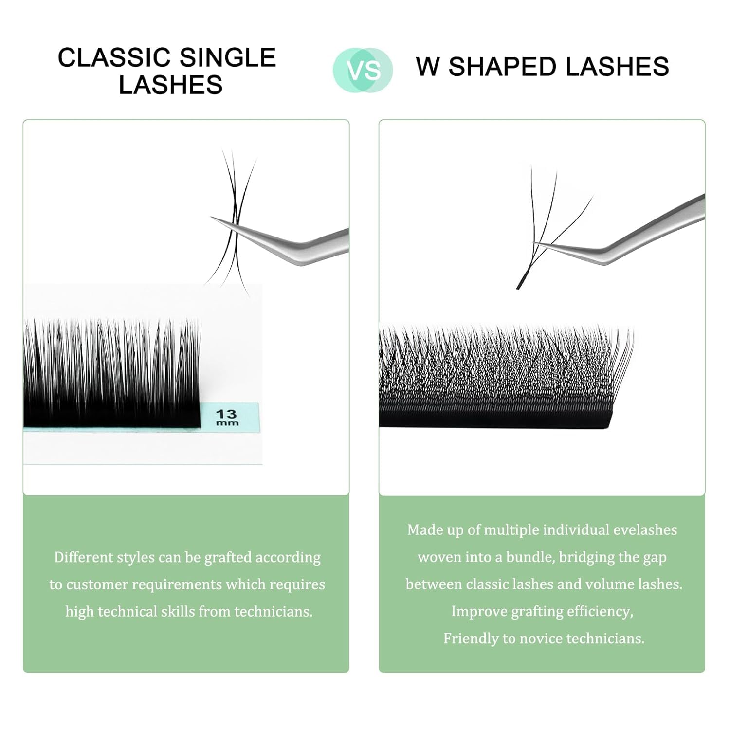 NATUHANA Eyelash Extensions 0.07 L Curl 8-12mm W Shaped Clover | Easy Fan Premade Lashes for Lash Techs