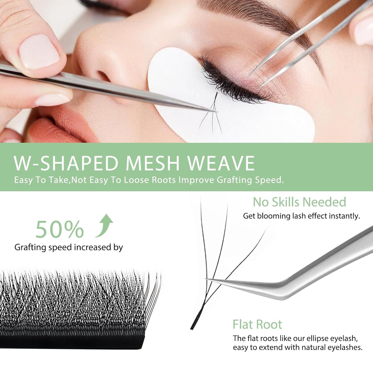 NATUHANA Eyelash Extensions 0.07 L Curl 8-12mm W Shaped Clover | Easy Fan Premade Lashes for Lash Techs