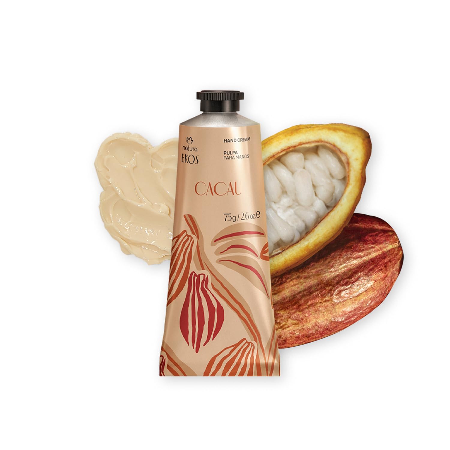 Natura Ekos Cacau Hand Cream – Cocoa Butter Moisturizer for Dry Hands, Vegan Skincare, 2.6oz (75g)