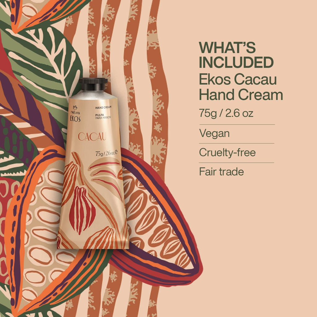 Natura Ekos Cacau Hand Cream – Cocoa Butter Moisturizer for Dry Hands, Vegan Skincare, 2.6oz (75g)