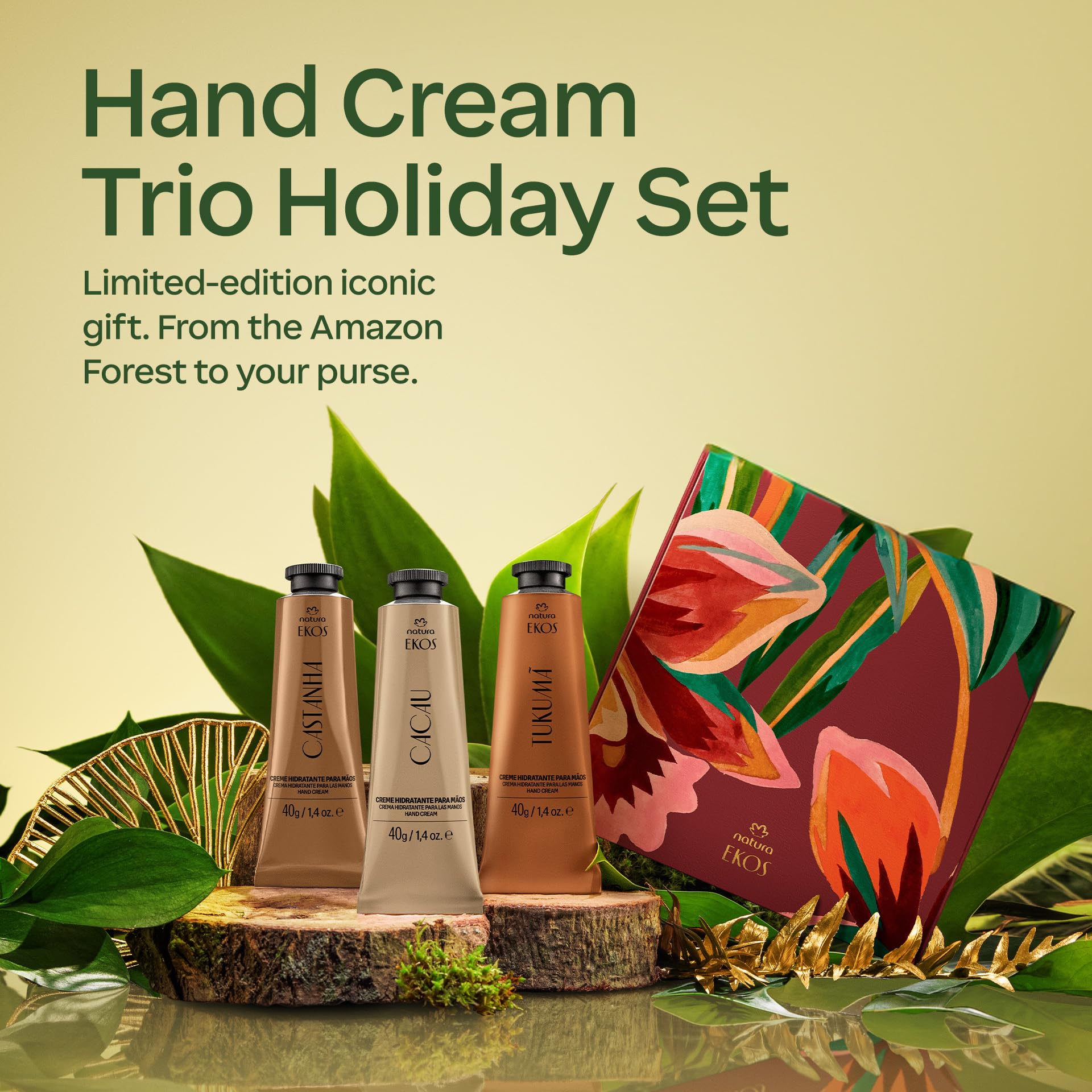 Natura Ekos Hand Cream Trio – 3x40g Vegan Gift Set (Brazil Nut, Tukumã, Cacau)