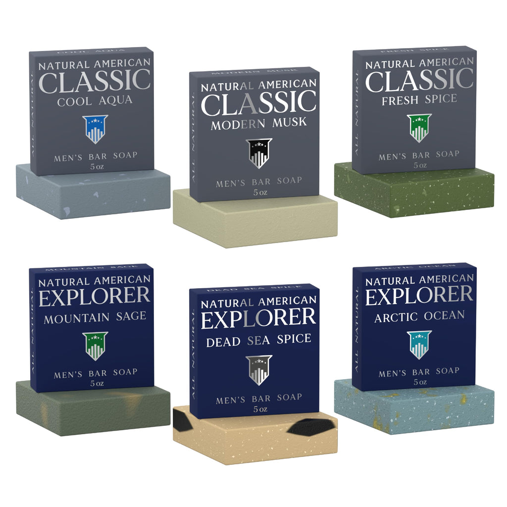 Natural American Men’s Bar Soap – 6 Bar Set, USA Handmade, All Natural, Cologne Scent, 5 oz