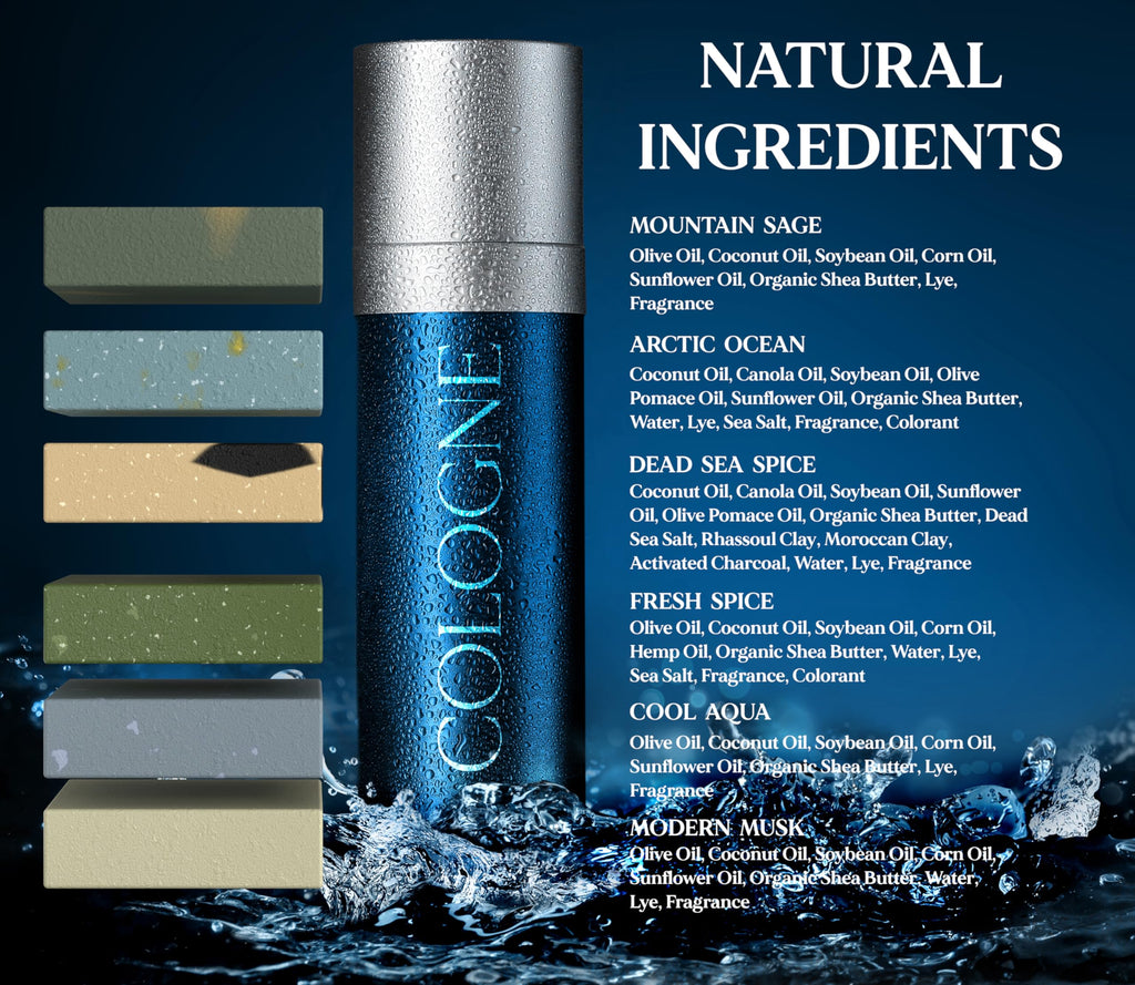 Natural American Men’s Bar Soap – 6 Bar Set, USA Handmade, All Natural, Cologne Scent, 5 oz