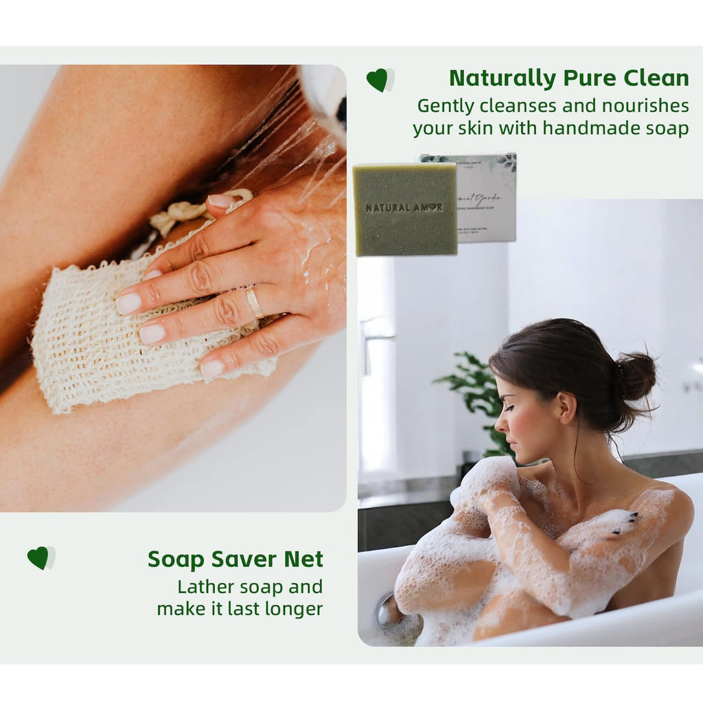 Natural Amor Green Spa Gift Set for Women – Peppermint Soap, Bath Bomb, Pine Candle & More