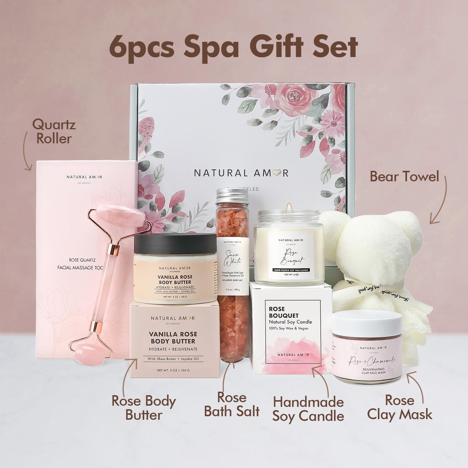 Natural Amor Rose Spa Gift Set – 6-Piece Handmade Self-Care Kit | NATURAL AMOR LOS ANGELES
