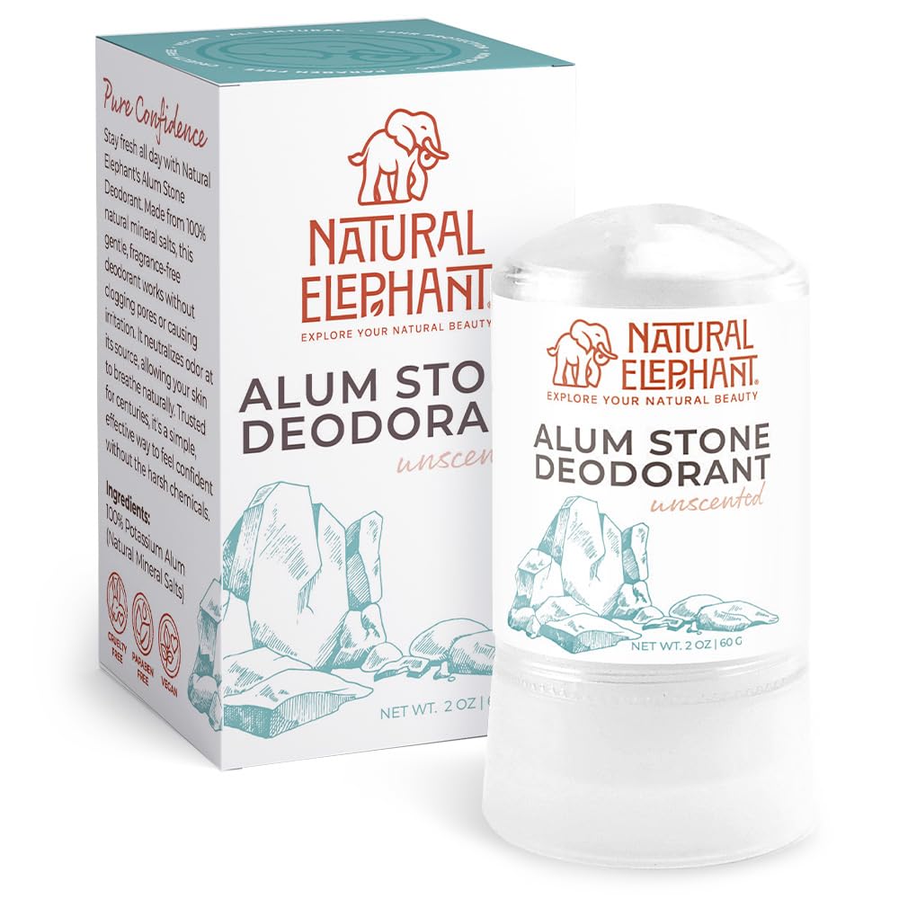 Natural Elephant Alum Stone Deodorant Stick 60g (2 oz) – Unscented, Aluminum-Free Salt Stone for Men & Women – 5 Pack