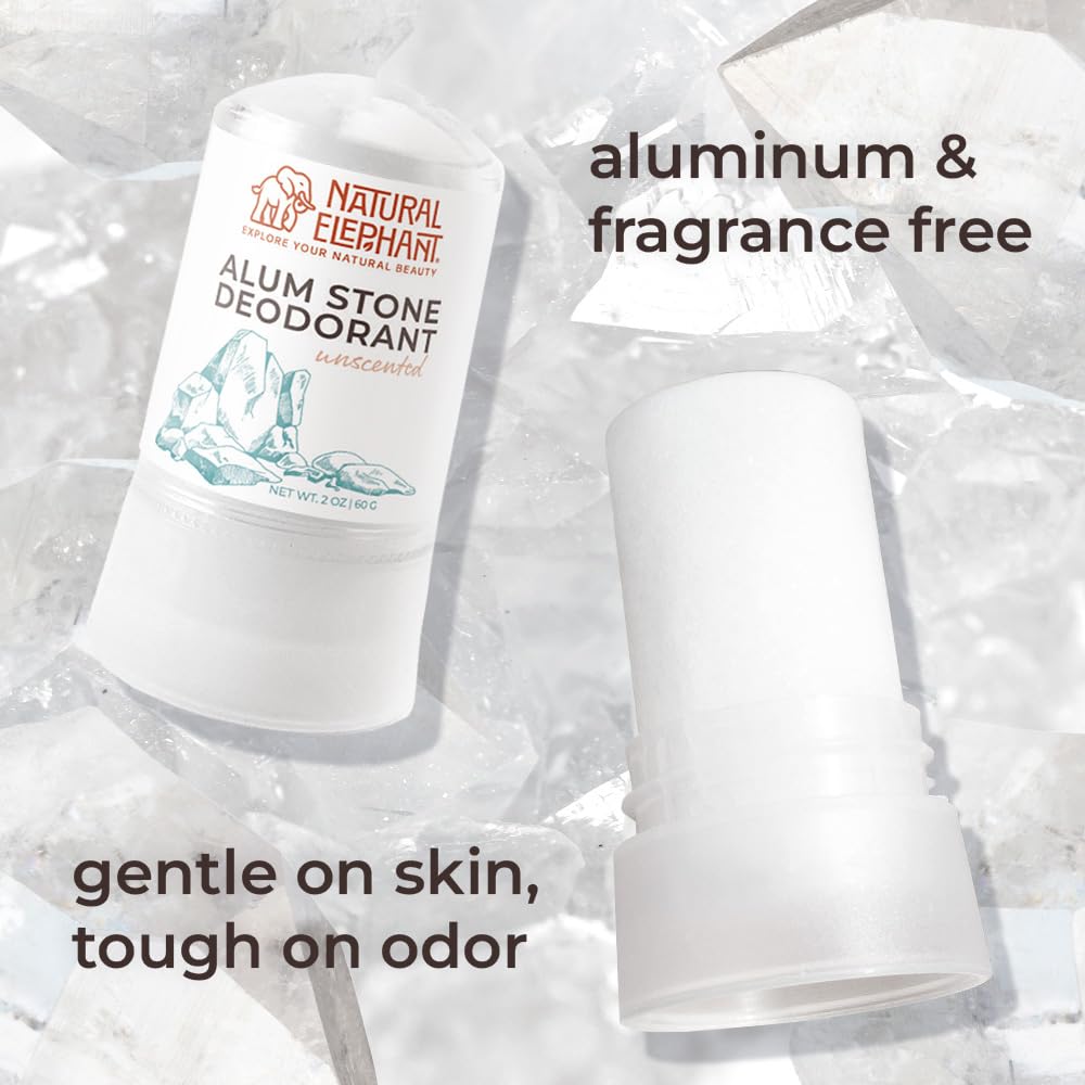 Natural Elephant Alum Stone Deodorant Stick 60g (2 oz) – Unscented, Aluminum-Free Salt Stone for Men & Women – 5 Pack