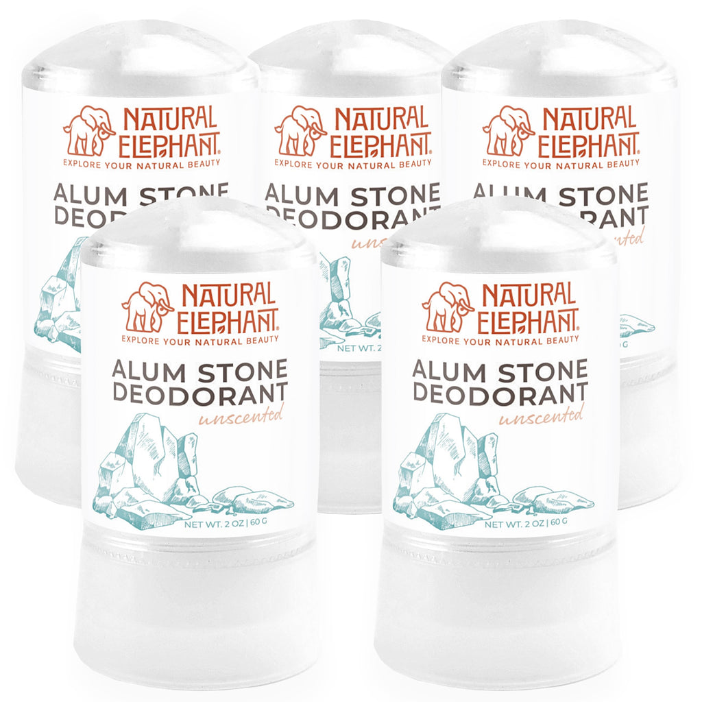 Natural Elephant Alum Stone Deodorant Stick 60g (2 oz) – Unscented, Aluminum-Free Salt Stone for Men & Women – 5 Pack