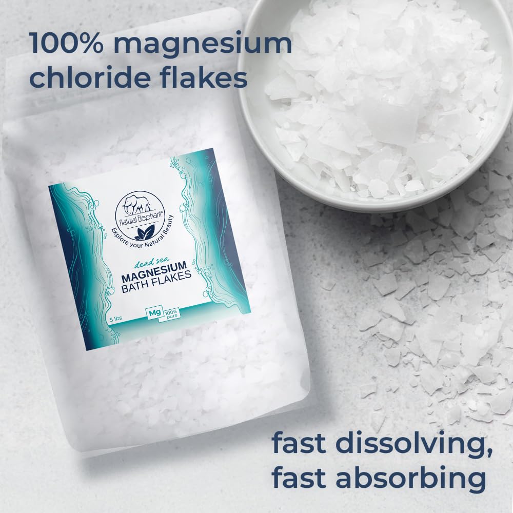 Natural Elephant Dead Sea Magnesium Bath Flakes – 5 lb Bag | Pure Magnesium Chloride Soak for Body & Foot