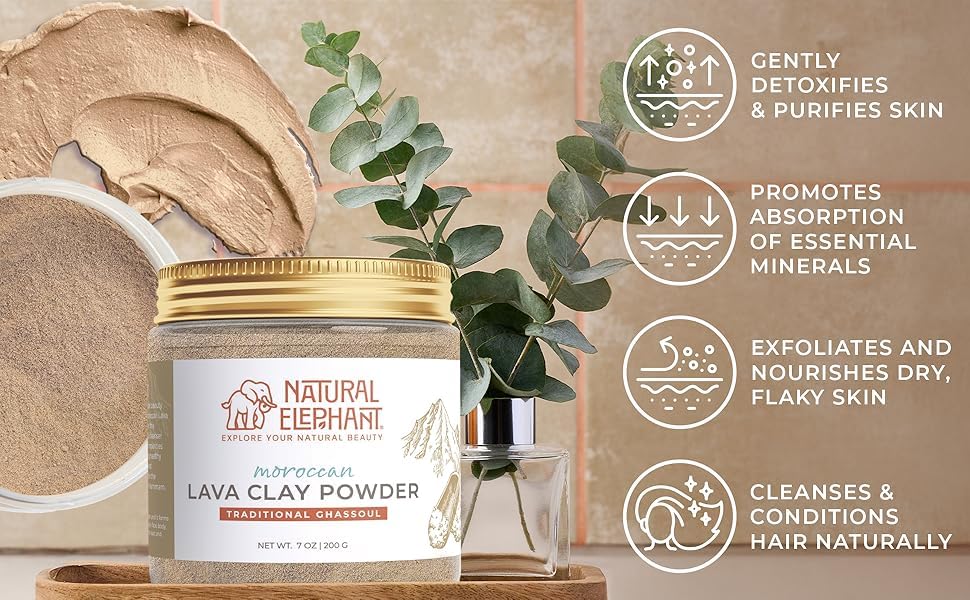 Natural Elephant Ghassoul Moroccan Lava Clay Powder – 3x450g Bags (1lb Total)