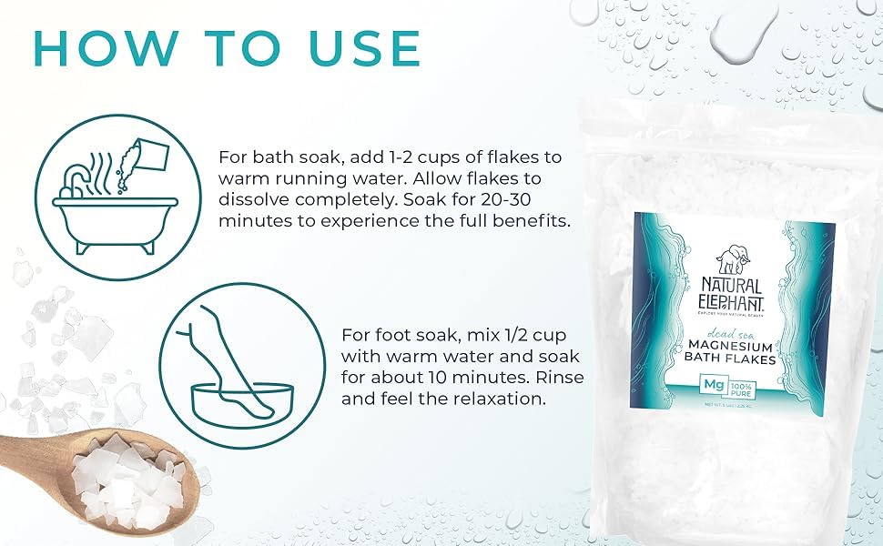 Natural Elephant Dead Sea Magnesium Bath Flakes – 5 lb Bag | Pure Magnesium Chloride Soak for Body & Foot