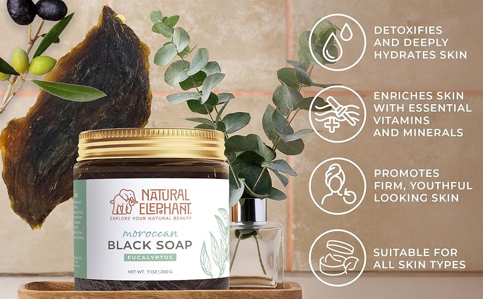 Natural Elephant Moroccan Black Soap with Eucalyptus – 1kg Bulk