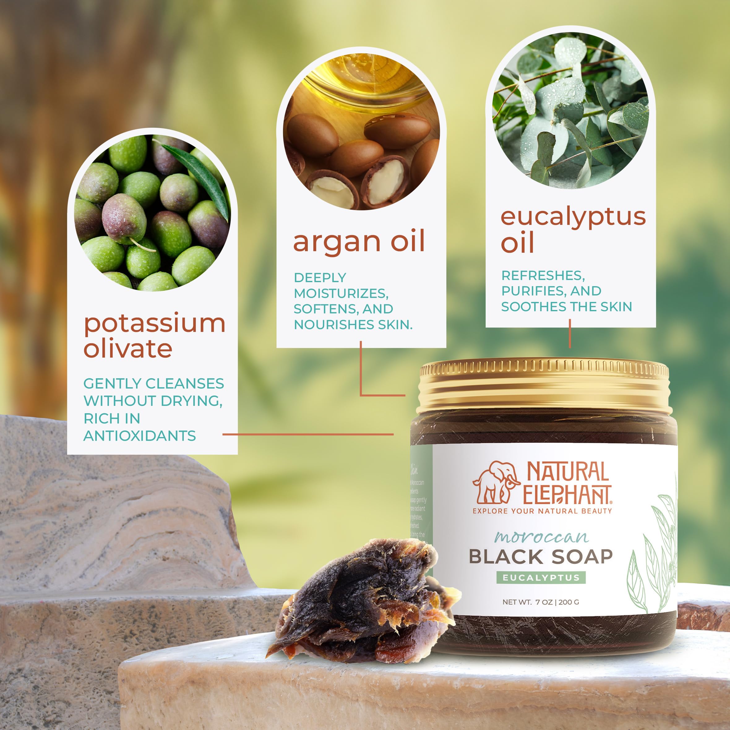 Natural Elephant Moroccan Black Soap with Eucalyptus – 1kg Bulk