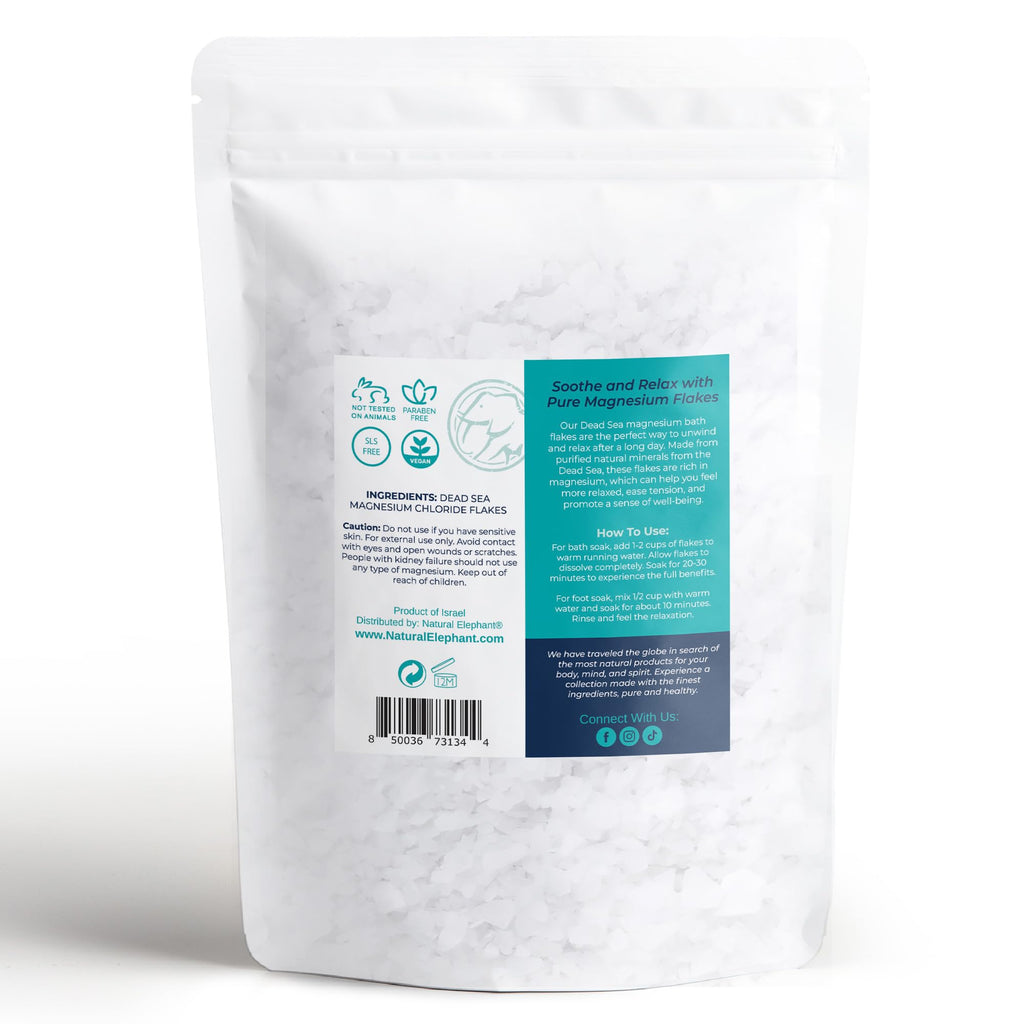 Natural Elephant Dead Sea Magnesium Bath Flakes – 5 lb Bag | Pure Magnesium Chloride Soak for Body & Foot