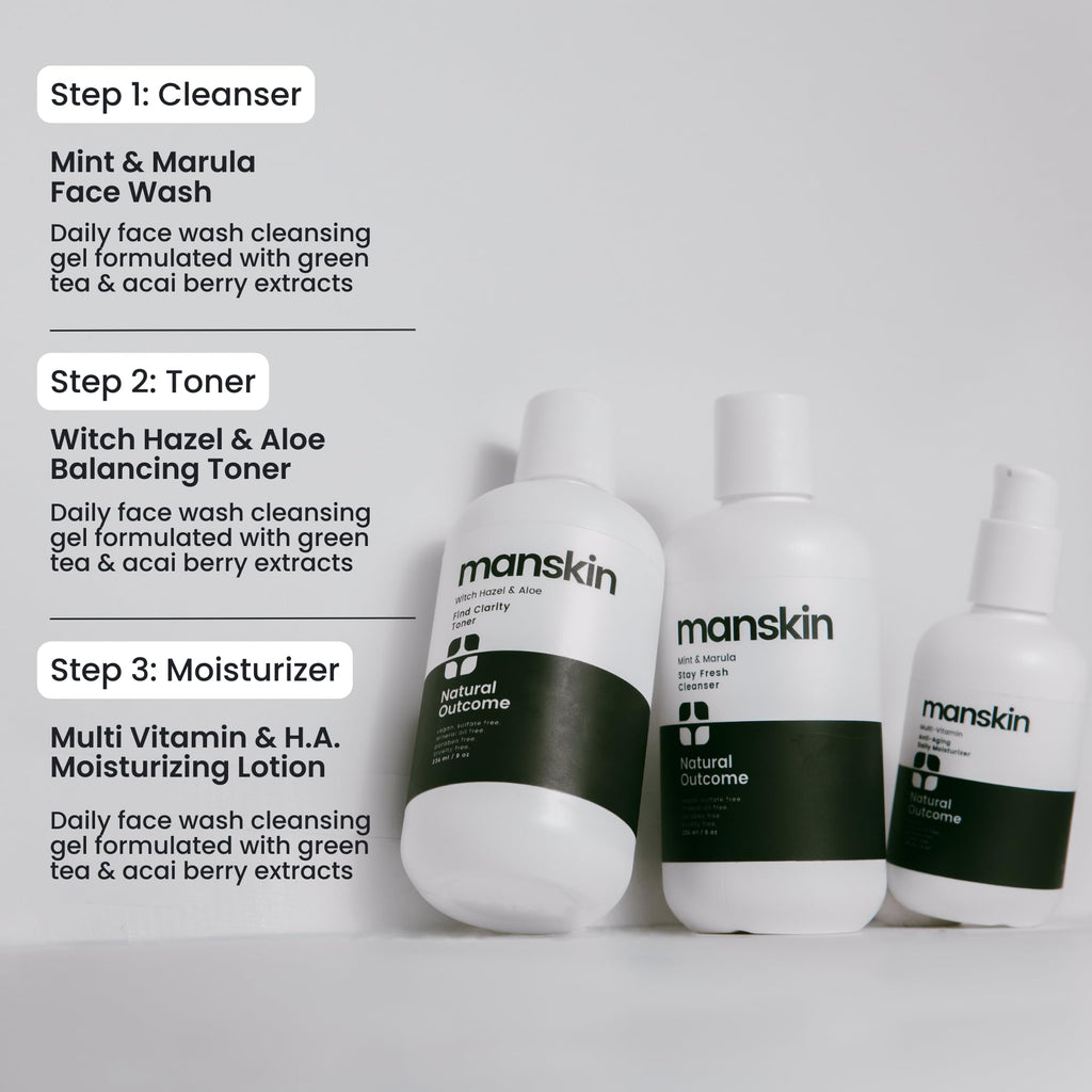 Natural Outcome Mens Skin Care Kit | 3-Step Anti-Aging Facial Care for Men