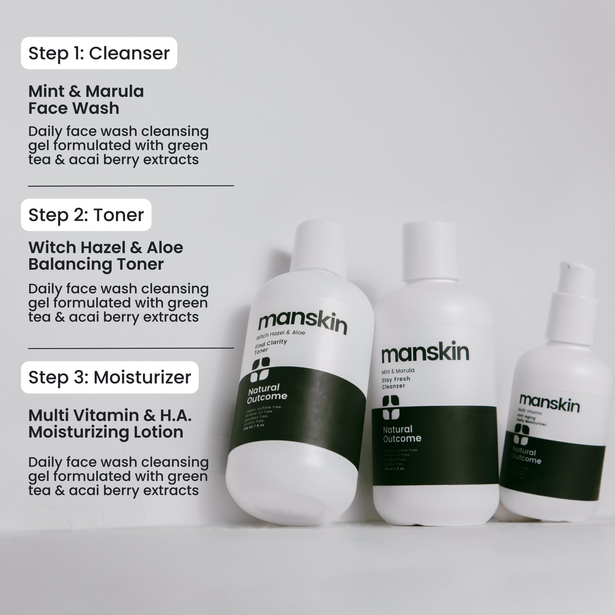 Natural Outcome Mens Skin Care Kit | 3-Step Anti-Aging Facial Care for Men