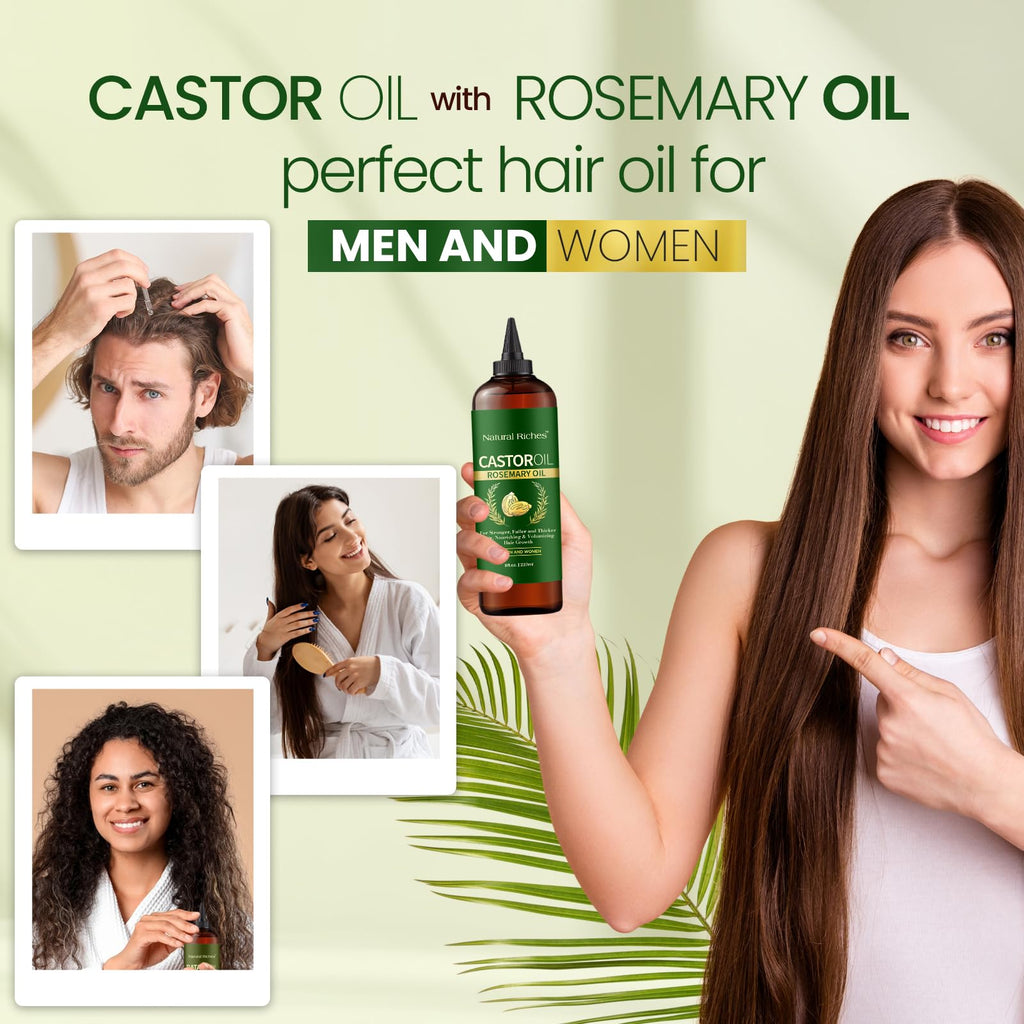 Natural Riches Castor Oil with Rosemary – 8 oz for Stronger, Fuller Hair Growth