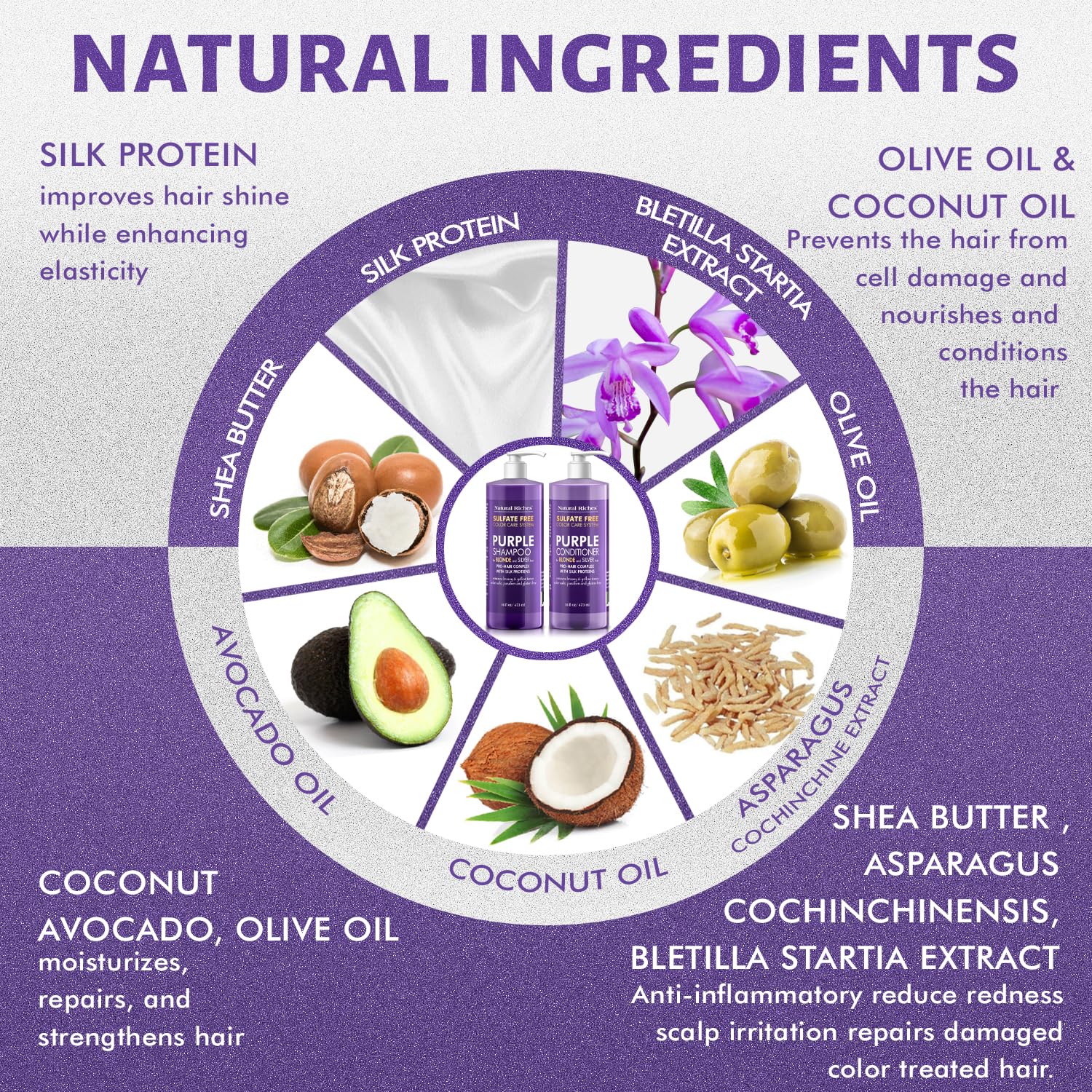 Natural Riches Purple Shampoo & Conditioner Set for Blonde, Silver & Grey Hair – Sulfate-Free (16x2 fl oz)