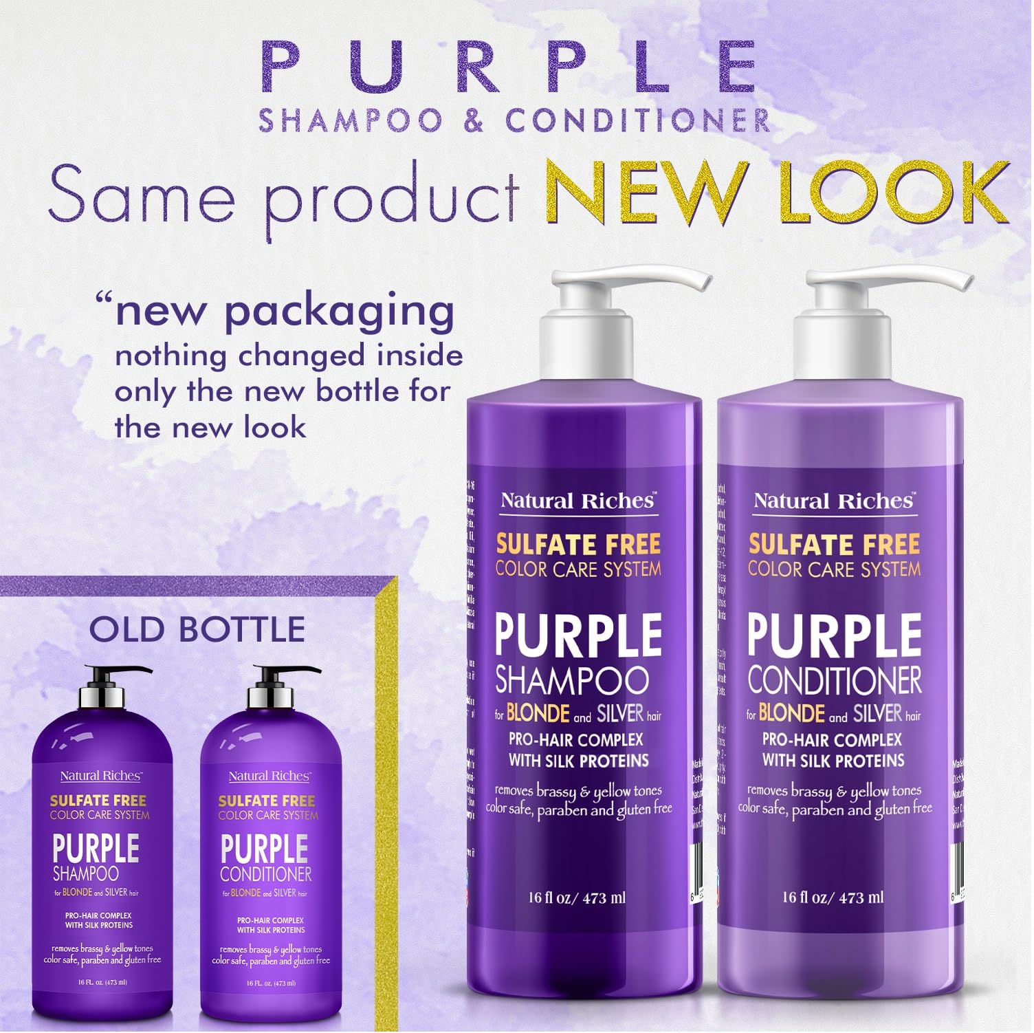 Natural Riches Purple Shampoo & Conditioner Set for Blonde, Silver & Grey Hair – Sulfate-Free (16x2 fl oz)
