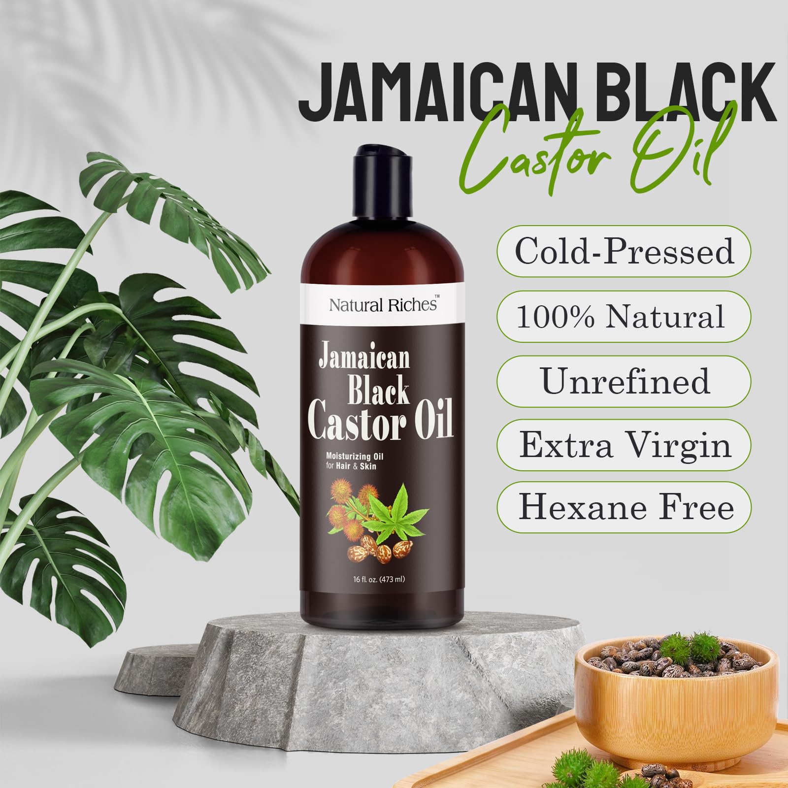 Natural Riches Jamaican Black Castor Oil – Organic Cold-Pressed, 16 oz for Hair, Skin, Lashes
