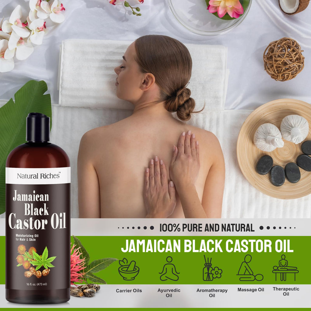 Natural Riches Jamaican Black Castor Oil – Organic Cold-Pressed, 16 oz for Hair, Skin, Lashes