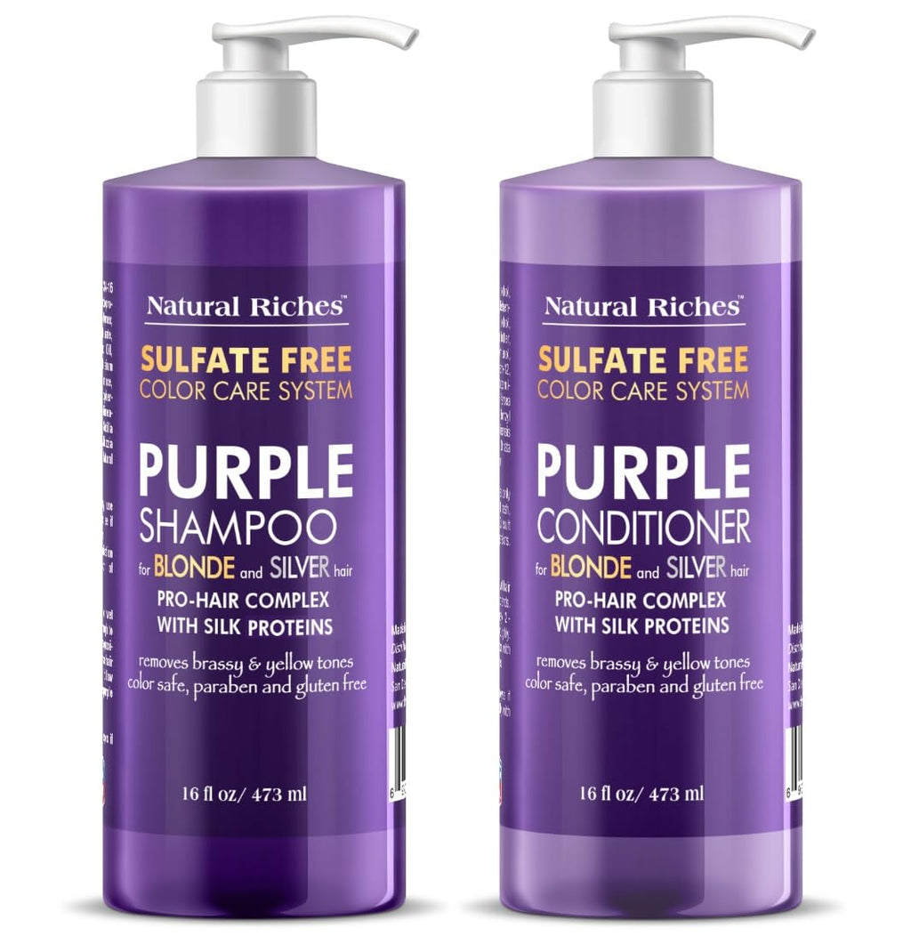 Natural Riches Purple Shampoo & Conditioner Set for Blonde, Silver & Grey Hair – Sulfate-Free (16x2 fl oz)