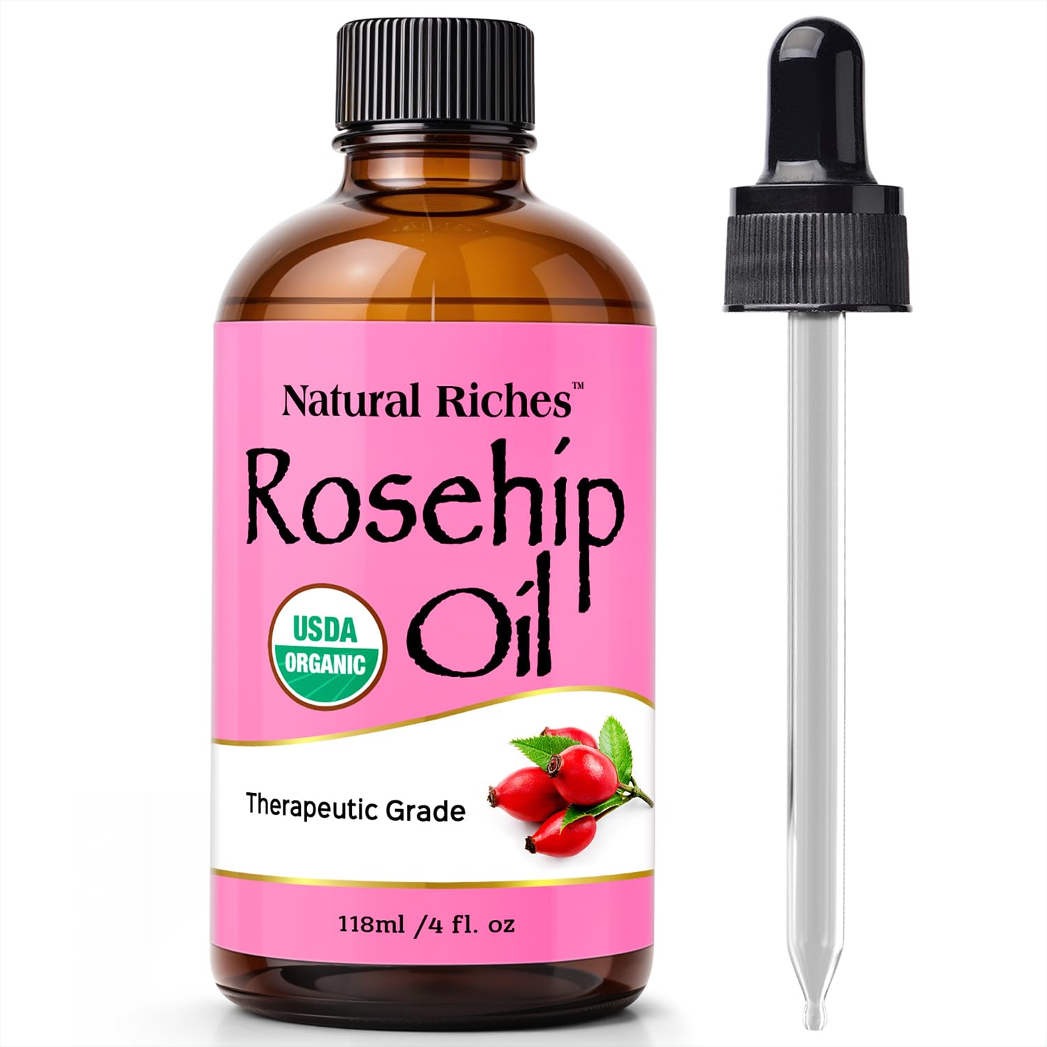 Natural Riches Organic Rosehip Seed Oil – 100% Pure, Cold-Pressed, 4 oz