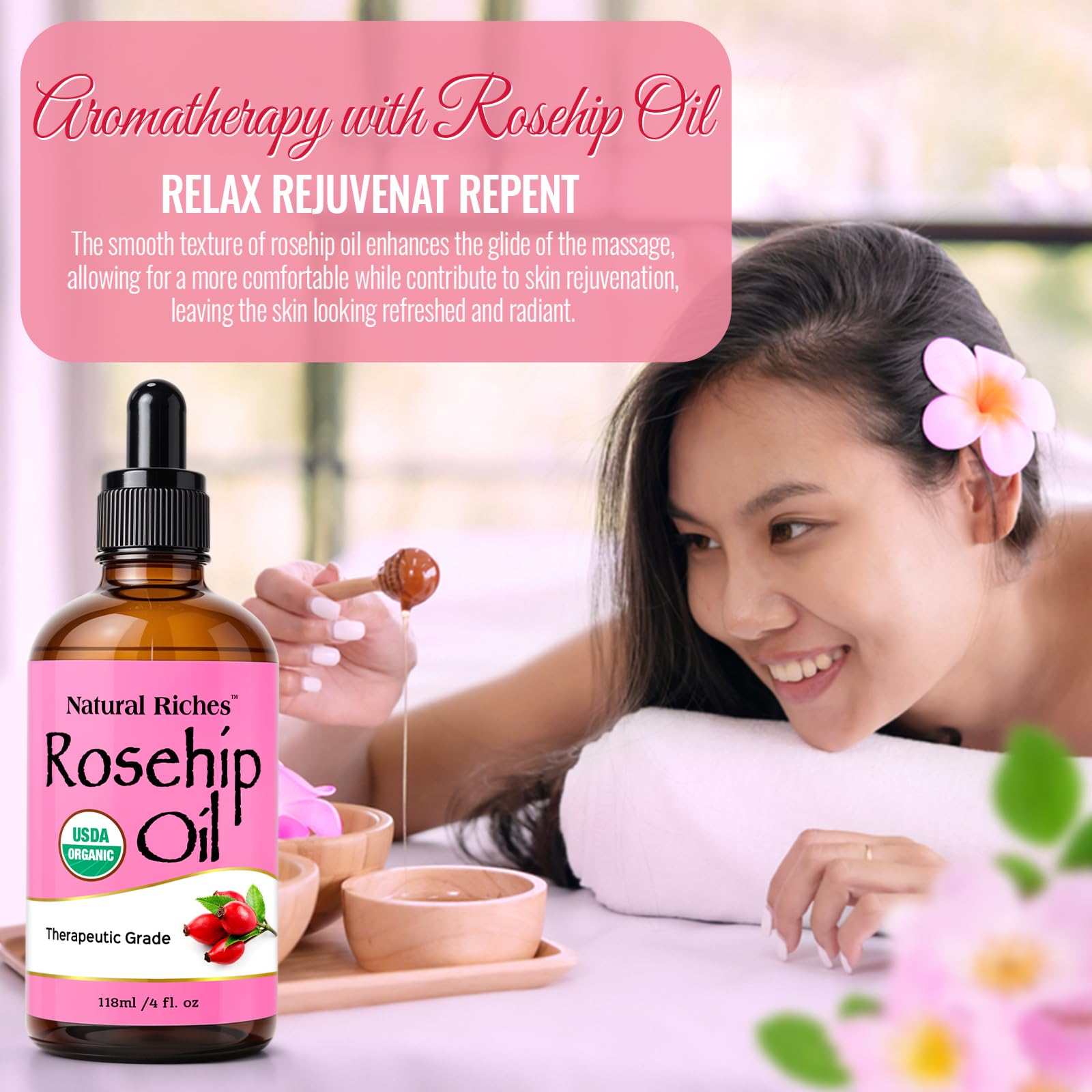Natural Riches Organic Rosehip Seed Oil – 100% Pure, Cold-Pressed, 4 oz