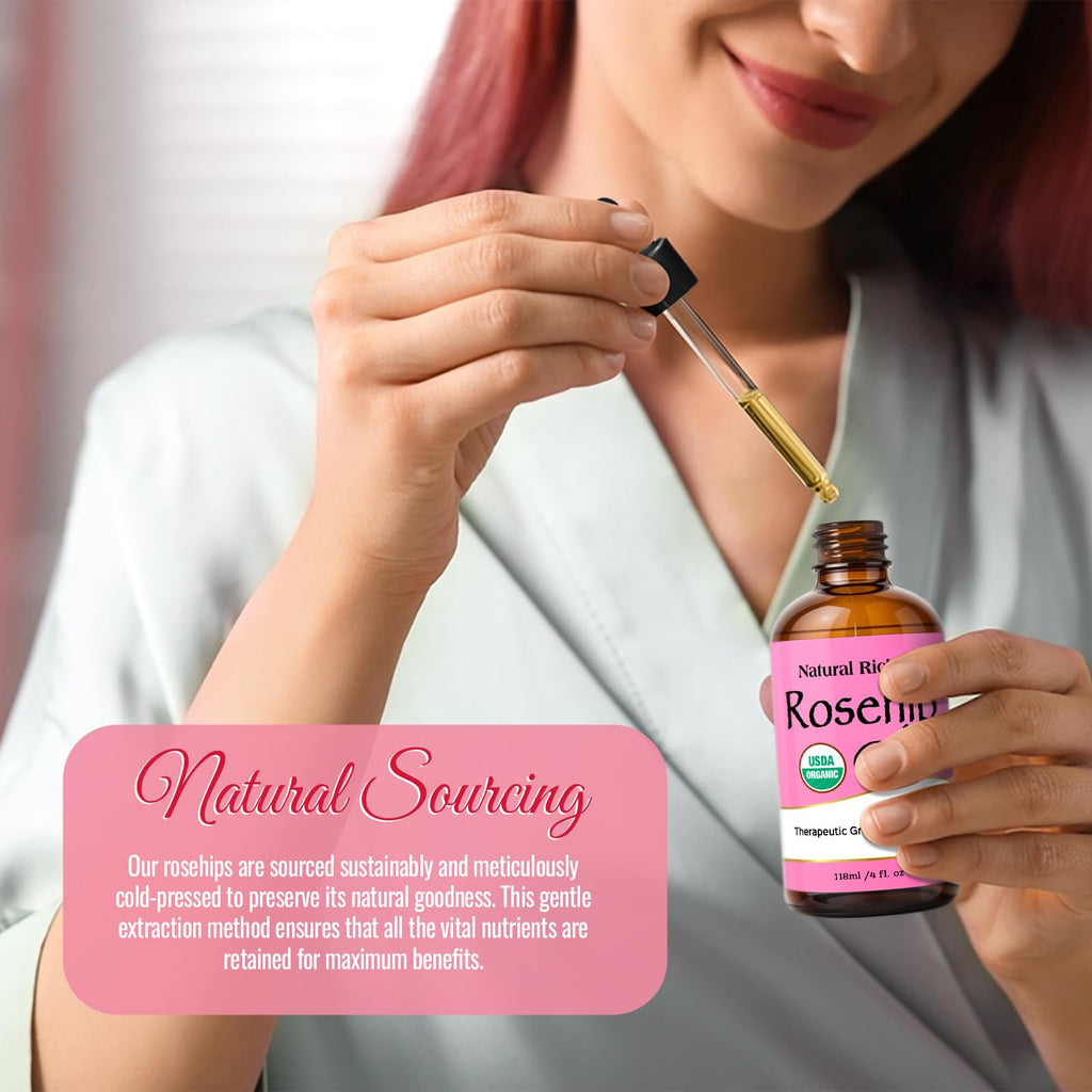 Natural Riches Organic Rosehip Seed Oil – 100% Pure, Cold-Pressed, 4 oz