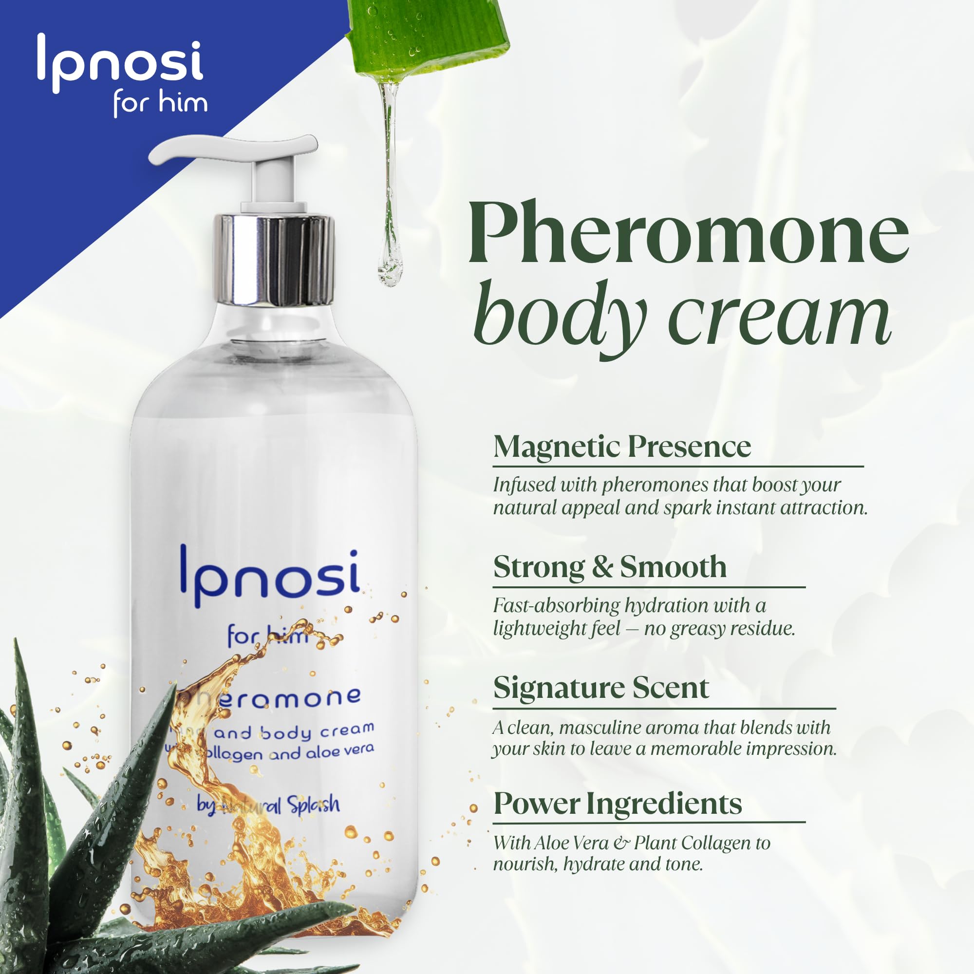Natural Splash Ipnosi Pheromone Body Cream for Men – Hydrating, Fast-Absorbing Lotion, 8.45 oz